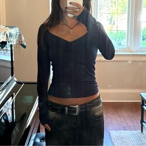 Motel Rocks Navy Ruched Long Sleeve Top